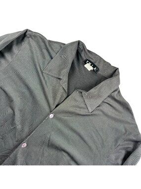 YMLA Men’s Shiny Metallic Button-Down Club Shirt Gray • USA • Large